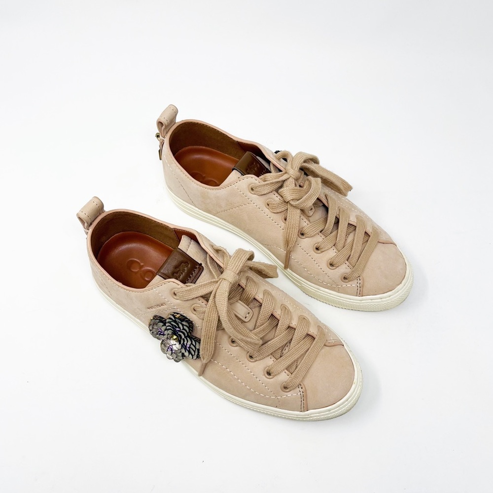 RARE Coach C121 Low Top Sneaker Nubuck Leather Lace Up Designer Shoes Cream 6.5 - Picture 7 of 12